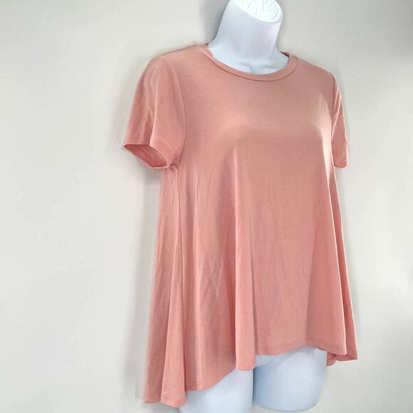 MOA MOA Dusty Rose Short Sleeve Pink Hi-Lo Shark Bite Hem Swing Top M  NWT - Picture 2 of 9